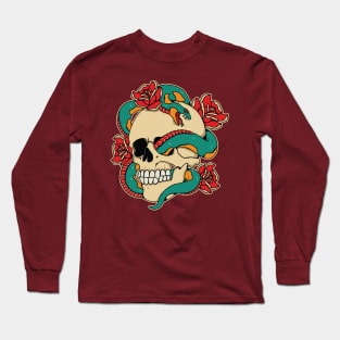 skull with snake and rose illustration Long Sleeve T-Shirt